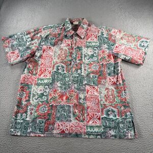 VTG Go Barefoot Shirt Mens 2XL Red Green Tribal Geometric Block Print Popover